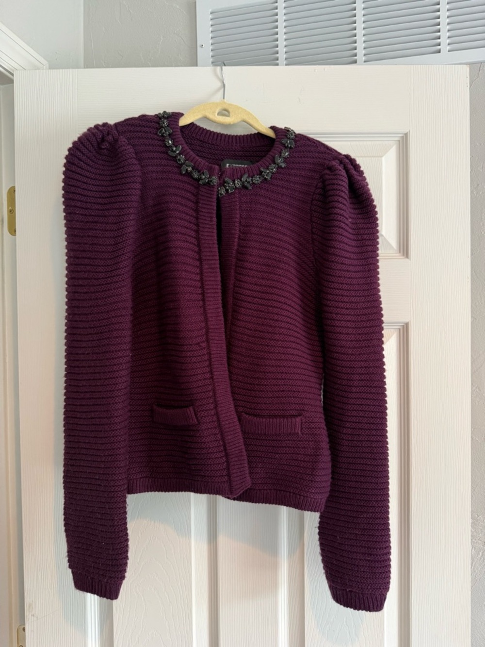 Purple Knit Jewel Neck Jacket Sweater